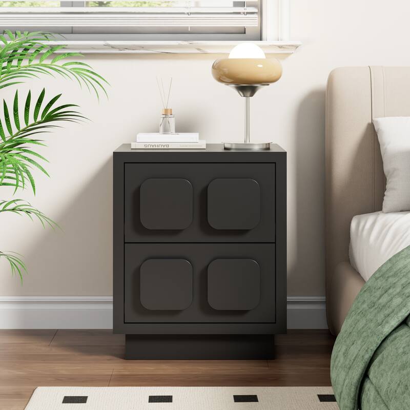 2 Drawers Nightstand Accent End Table Bedside Table