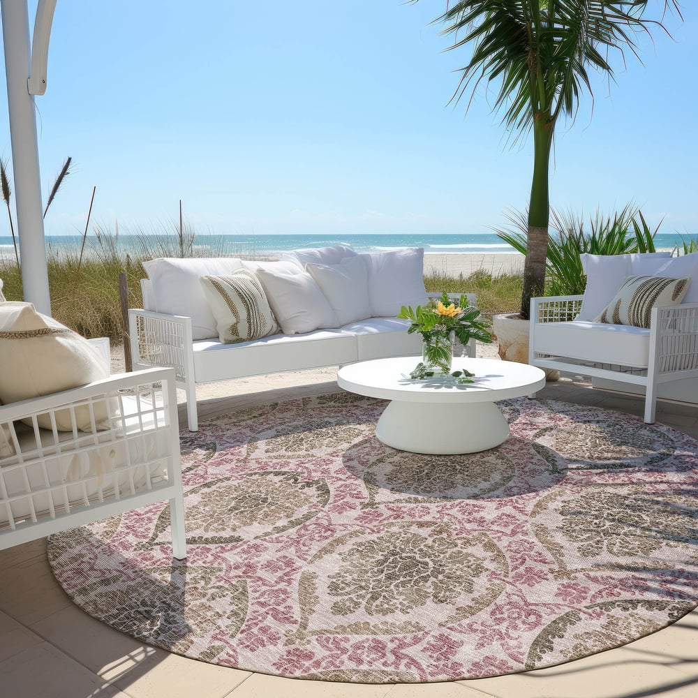 Machine Washable Indoor/ Outdoor Chantille Traditional Damask Rug