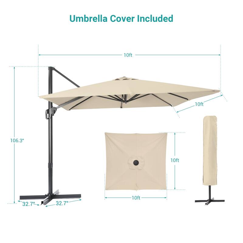 BONOSUKI 10x10FT Cantilever Patio Umbrella Infinite Angle Adjustment