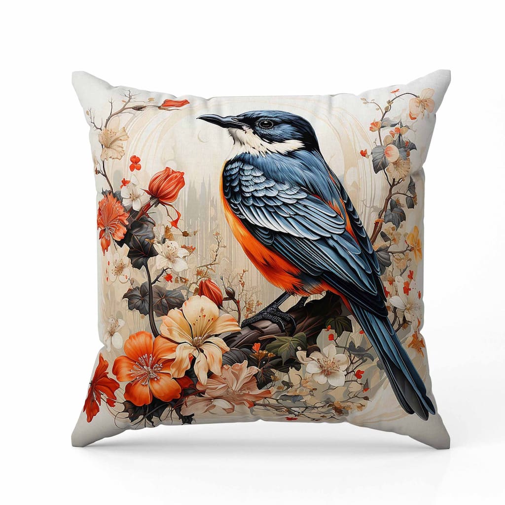 Feathered Floralscapes Faux Suede Reversible Throw Pillow Orange and Blue