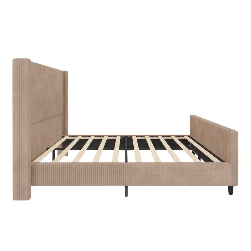 Corduroy Upholstered Bed with High Headboard by Harper&Bright Designs