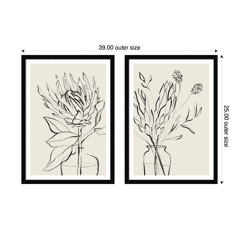 Kate and Laurel SB Protea Sketch No. 1 & No. 2 2 Piece Framed Wall Art Print Set by Sara Berrenson