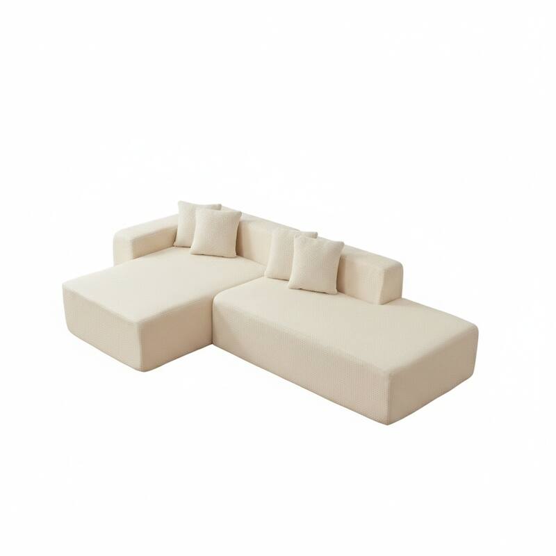 105.1" L-Shaped Modern High-Density Sponge Lambswool Upholstered Modular Sectional Sofa with Pillows