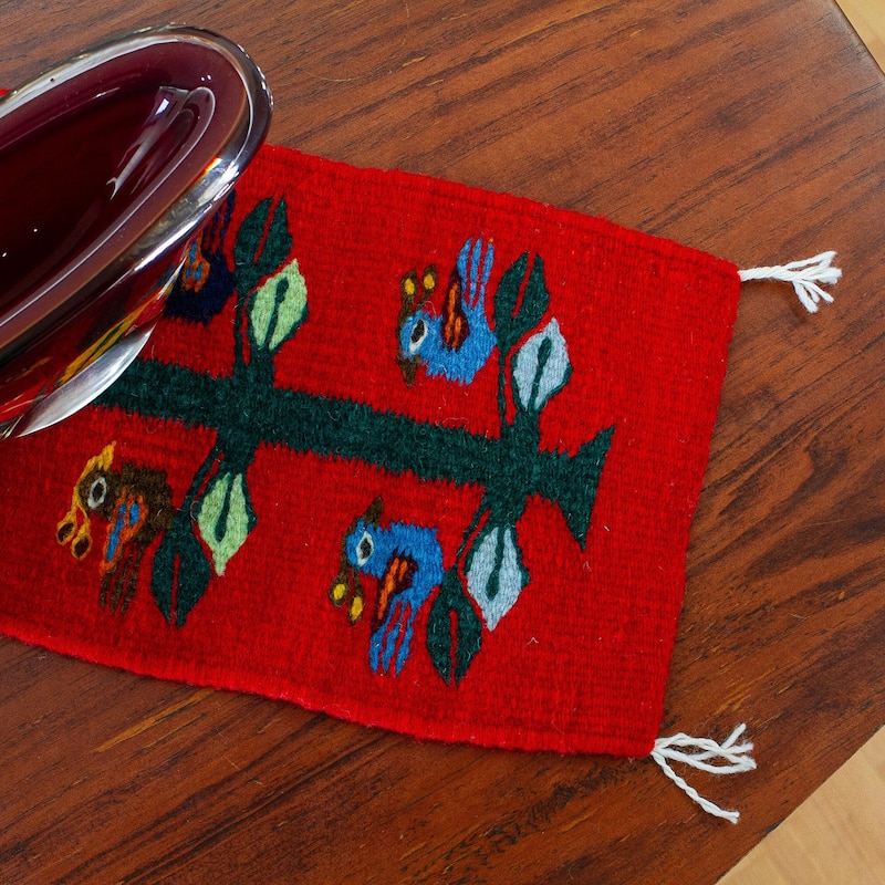 Novica Handmade Birds Of Teotitlan In Red Wool Table Runner