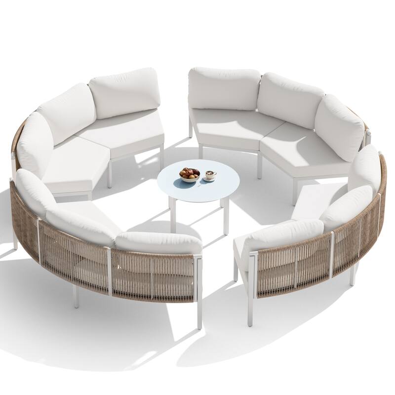 Outdoor Patio Furniture All-Weather Aluminum PE Rattan Wicker Half Round Curved Sofa Sectional Set