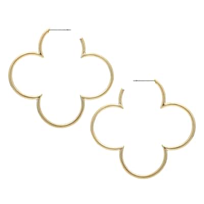 Polished Open Clover Hoop Earrings - 2" long and wide