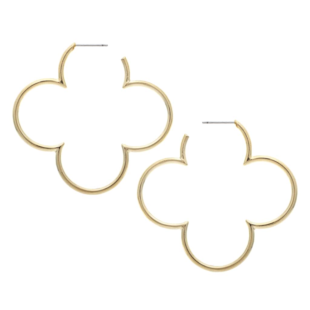 Polished Open Clover Hoop Earrings - 2" long and wide
