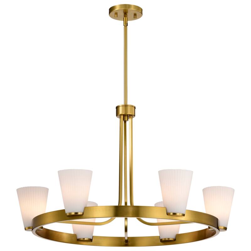 Royale 6 Light Chandelier Burnished Brass Finish Ribbed White Glass - Burnished Brass