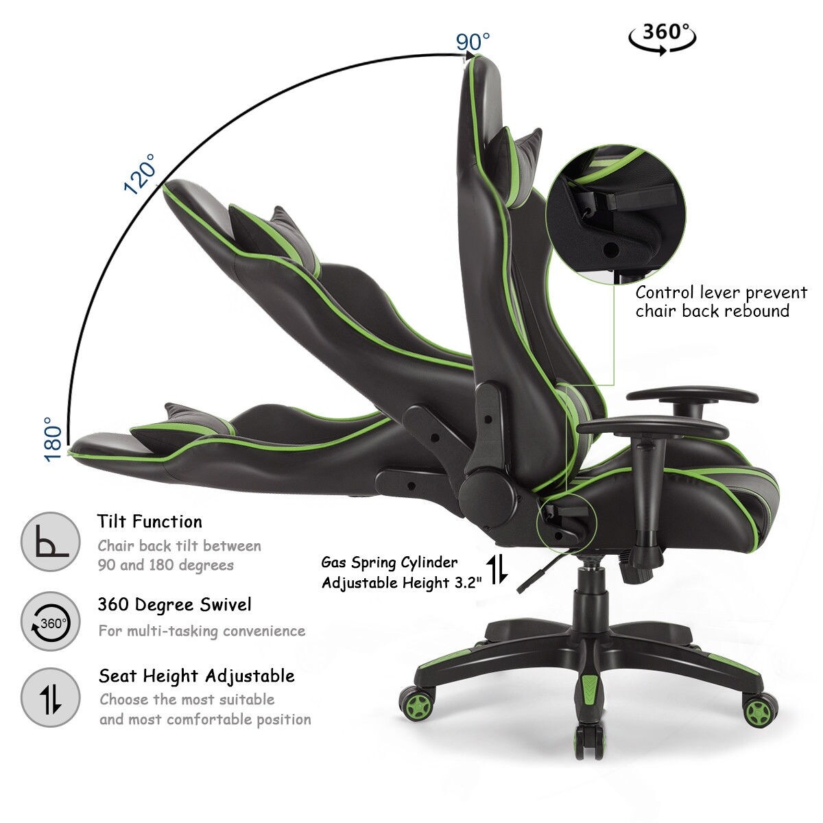 Gymax Home Office High Back Gaming Chair Racing Reclining Chair Swivel On Sale Overstock 23061412