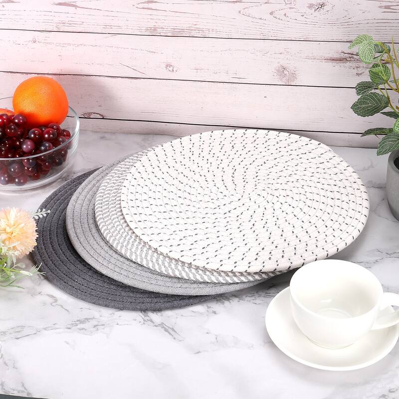Cotton Trivets Set, 4 PCS 7" Thicken Woven Heat Resistant Mats