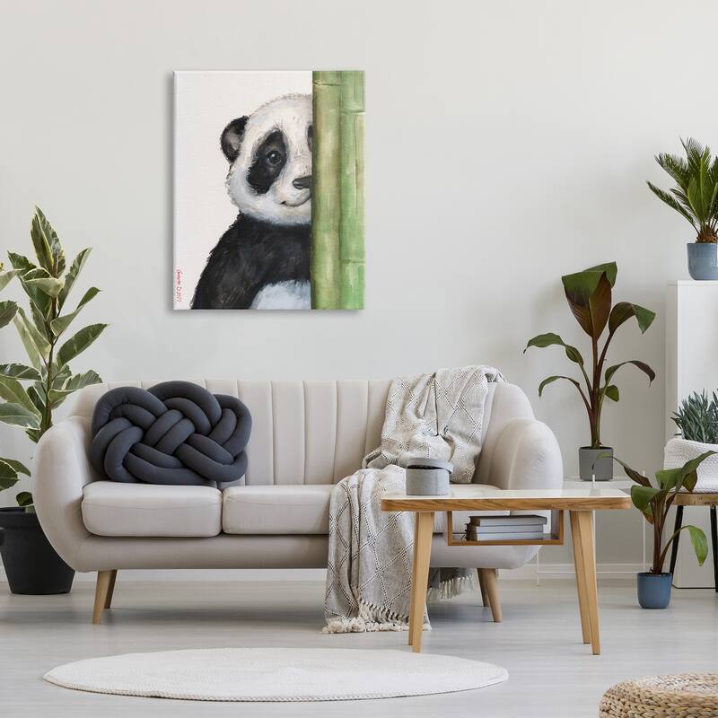 Stupell Panda Bear Peering Around Bamboo Smiling Animal Canvas Wall Art, Design by George Dyachenko