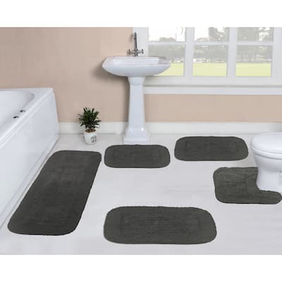 Radiant Collection 100% Cotton Non-Slip Bathroom Rug Set, Machine Washable Bath Rug, 5 Piece Bath Mat Set with Contour