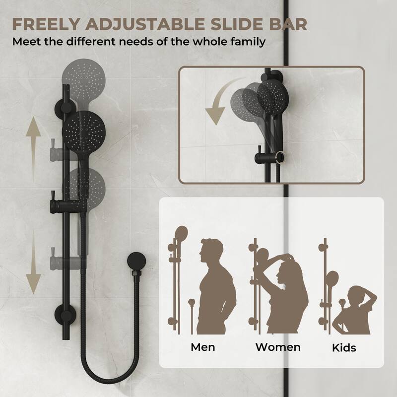 5-Spray Shower System with 8 in. Rainfall Head, 4 in. Shower Head and Handheld Shower, Valve and Adjustable Slide Bar Included