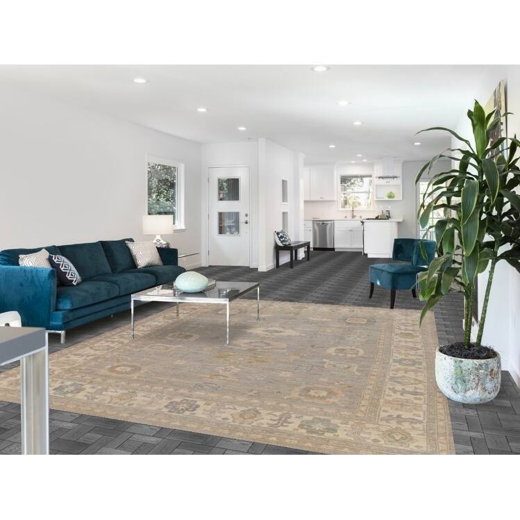 Hand Knotted Oriental 100% Wool Carpet Transitional All-Over Greys & Charcoal Oushak Area Rug - 9' 9'' X 8' 1''