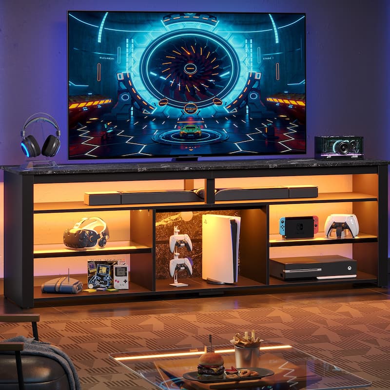 Bestier Tall LED TV Stand for TV, Modern Marble Entertainment Center with Storage for PS5, Gaming Console for Gaming Room