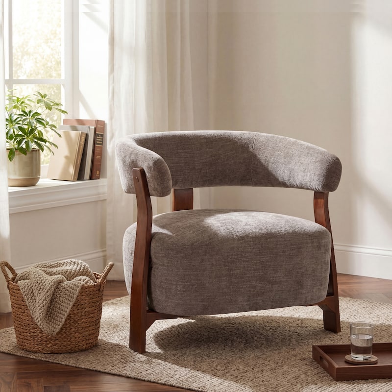 Christopher Knight Home - Accent Arm Chair Modern Upholstered Chair with Bent Wood Legs - Brown,Walnut