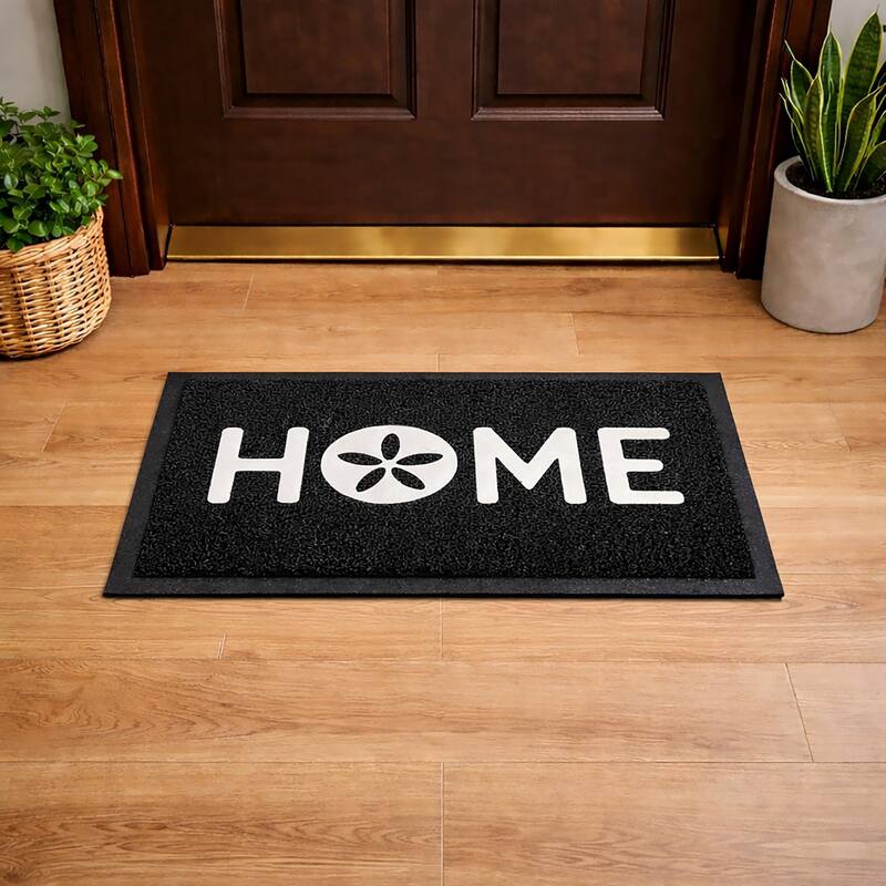 Welcome Outdoor Door Mat Non-Slip Recycled PVC Rug - 16 W x 24 L x 3/16 H - Home Black