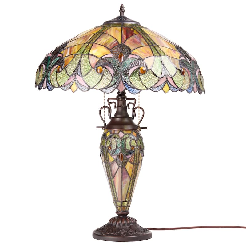 Halston River of Goods Double Lit Stained Glass 24.5-Inch Table Lamp - 18" X 18" X 24.5"