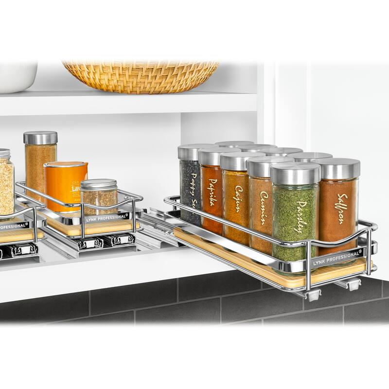 LYNK PROFESSIONAL® Élite™ Pull Out Spice Rack Organizer for Cabinet - 4-1/4 inch Wide - Lifetime Ltd Warranty, Wood - 4.3in Wood