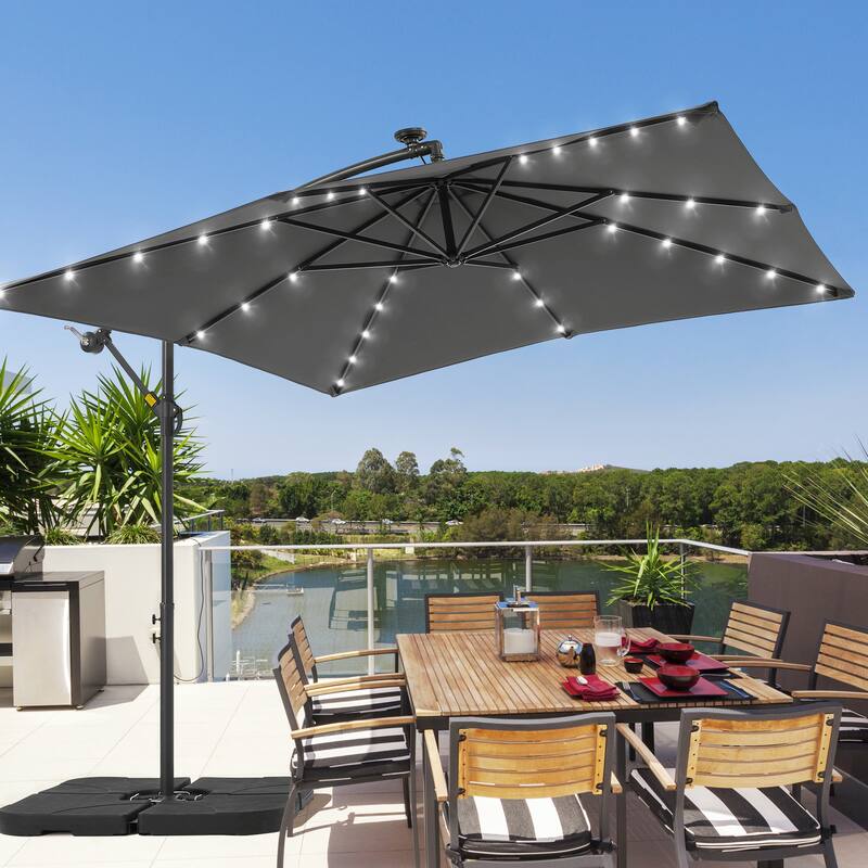 LIVOOSUN 8.2Ft LED Patio Umbrella,Outdoor Offset Market Umbrellas - Anthracite