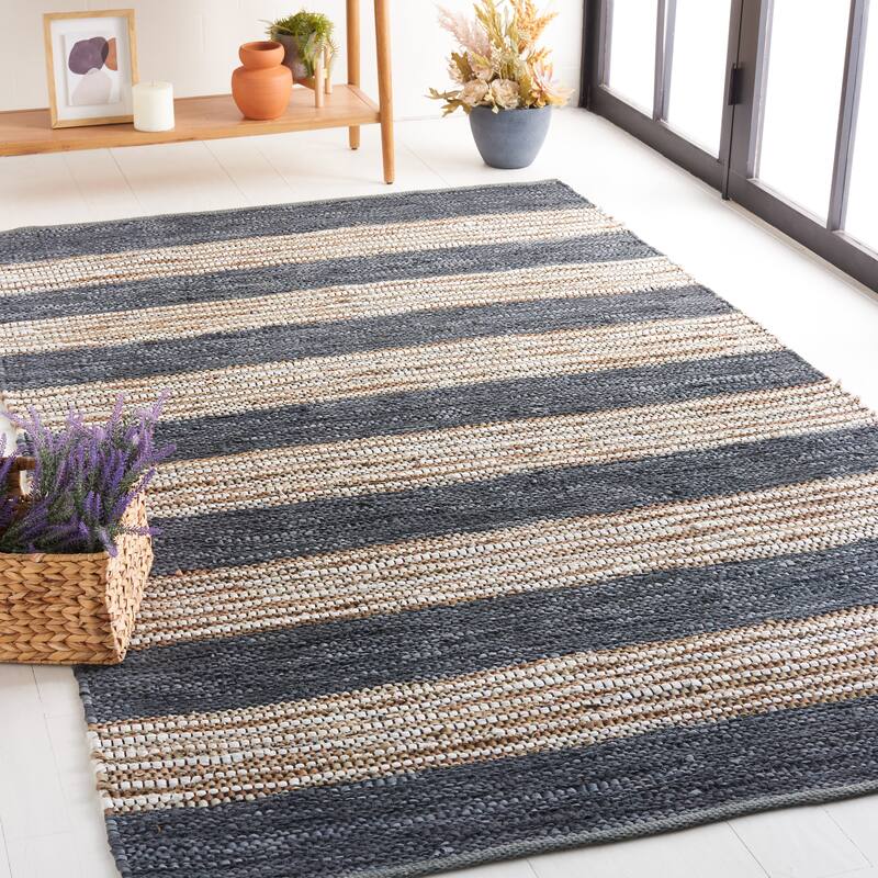 SAFAVIEH Handmade Vintage Leather Meghan Modern & Contemporary Leather - 6' Square - Dark Grey/Natural - Square
