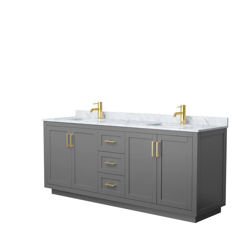 Miranda Double Vanity Set, White Carrara Marble Top, No Mirror