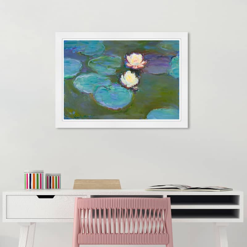 Wynwood Studio Prints Floral and Botanical Claude Monet - Nympheas Green and Traditional Wall Art Canvas Print - 15.0 x 21.0 - White