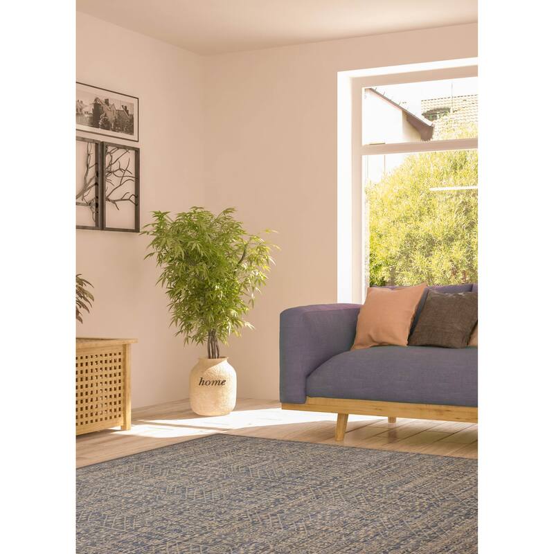 ECARPETGALLERY Hand Loomed Elysian Denim Blue Wool Rug - 8'0 x 9'11