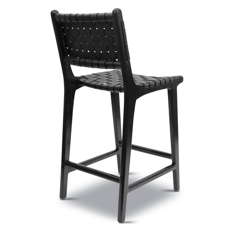 Poly & Bark Banda Teak & Leather Counter Height Stool - Solid Wood Frame