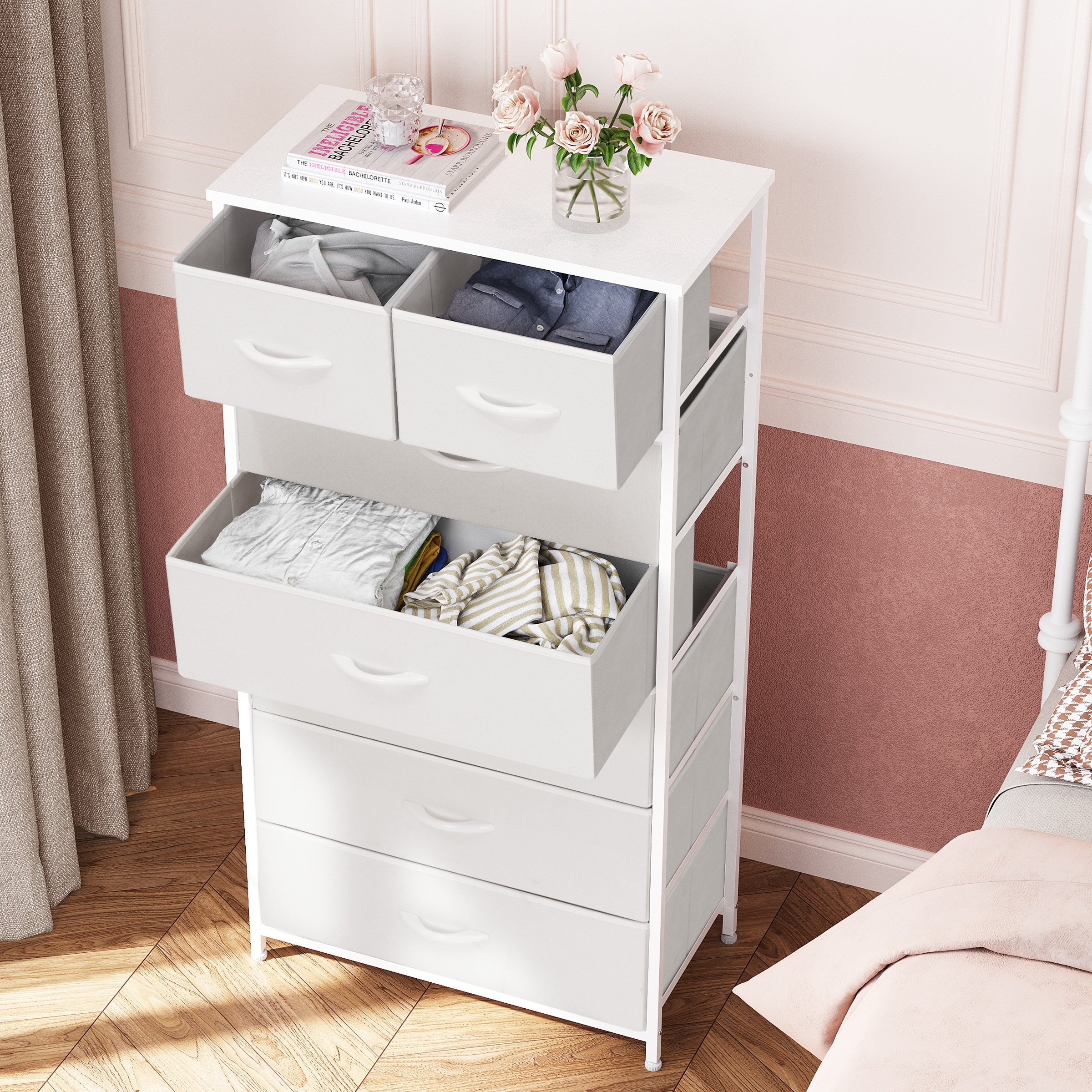 organizer dresser Sikaic Black Tall with 6 Storage Drawers and Sturdy Base Modern Chest of Drawers for Bedroom Glass Drawer Design Crestlive Products Vertical Storage Dresser