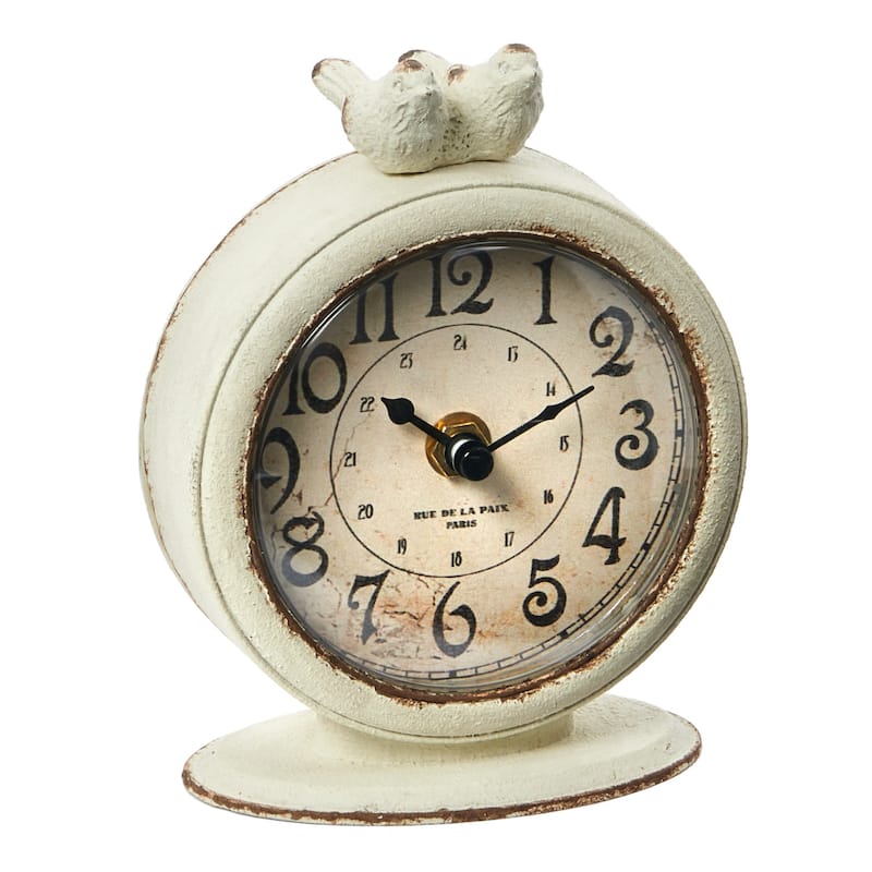 Pewter Mantel Clock with Birds - Cream