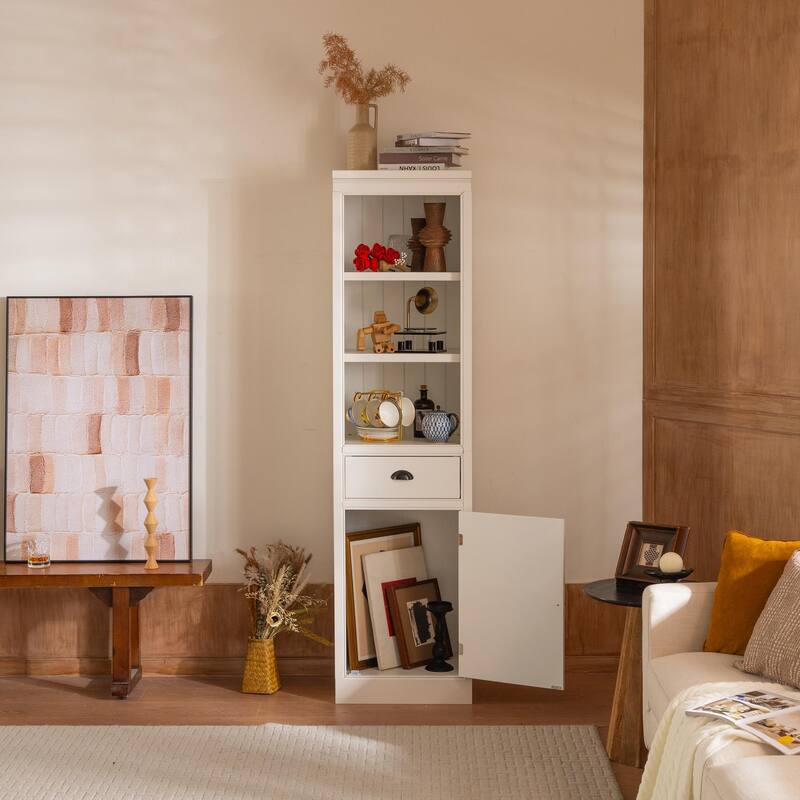 75'' Freestanding 5-Tier Display Book Shelf Farmhouse Bookcase with Storage & Cabinet, Modern Wooden Organizer Pantry