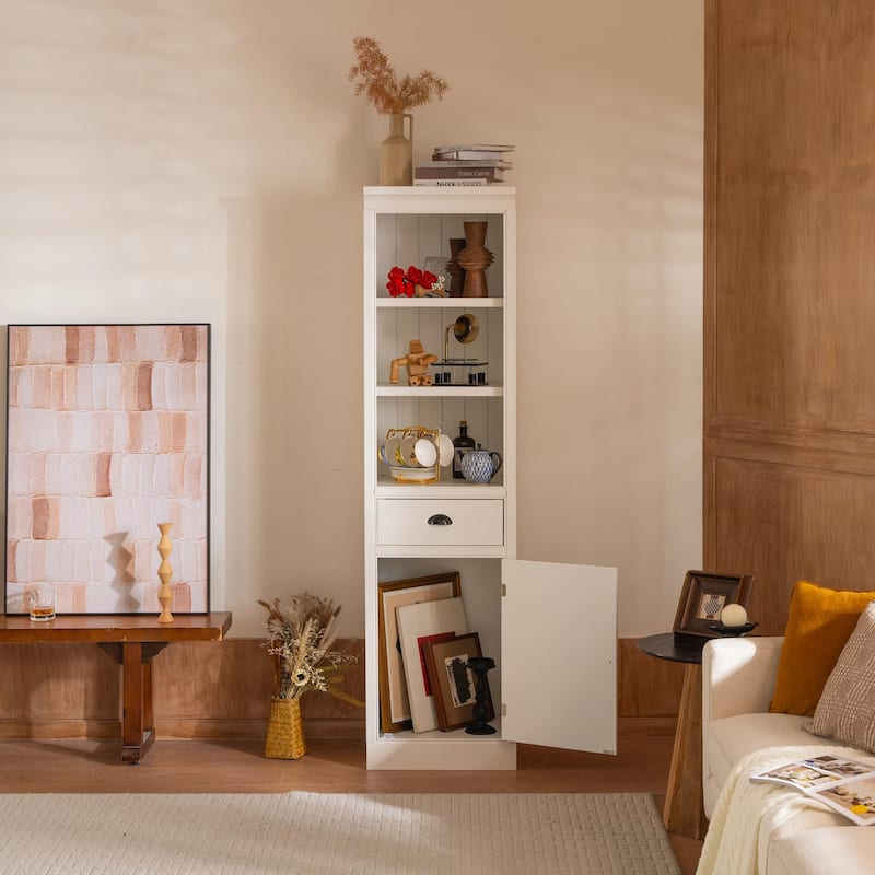 Roomfitters 75'' 5-Tier Display Bookcase with Storage, Freestanding Farmhouse Bookshelf Cabinet for Living Room, White