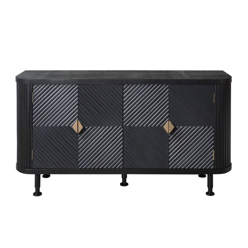 Sideboard Cabinet with 4 Doors, Freestanding Accent Storage Cabinet, Entryway Table with Waveform Doors & Adjustable Shelves