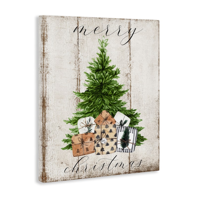 Stupell Rustic Distressed Merry Christmas Tree Illustration Canvas Wall Art
