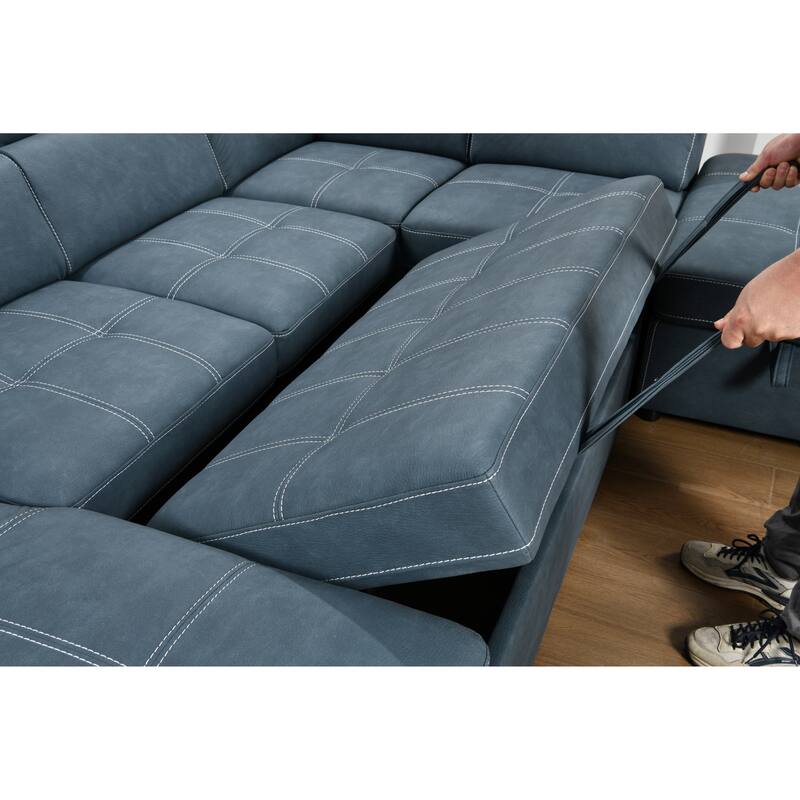 Roomfitters 128" U-Shaped Sectional Couch with Ottomans, Reversible Modular Sofa 7-Seater Couch with Storage Seat