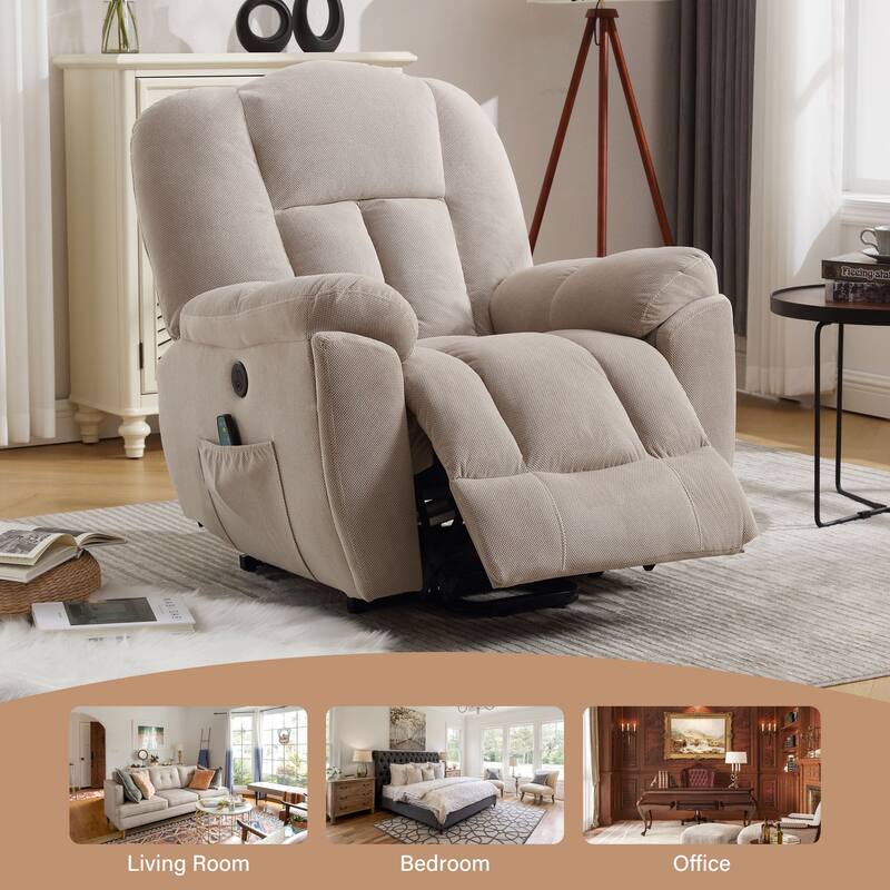 Senior-Friendly Electric Lift Recliner with Heat & 8-Point Massage, USB Charging, Side Storage Pockets, and Durable Upholstery