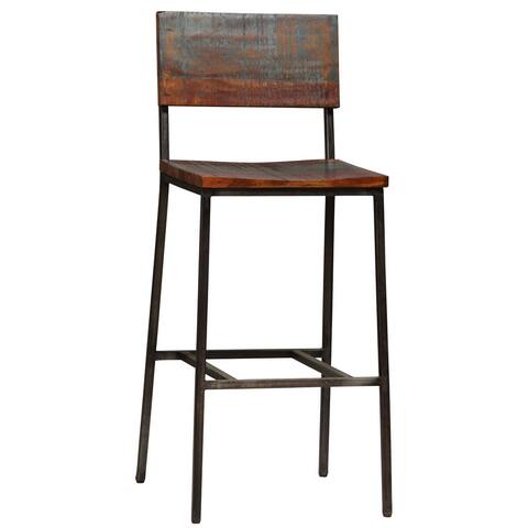 Zoey Rustic Acacia and Antique Iron High Back Bar Stool