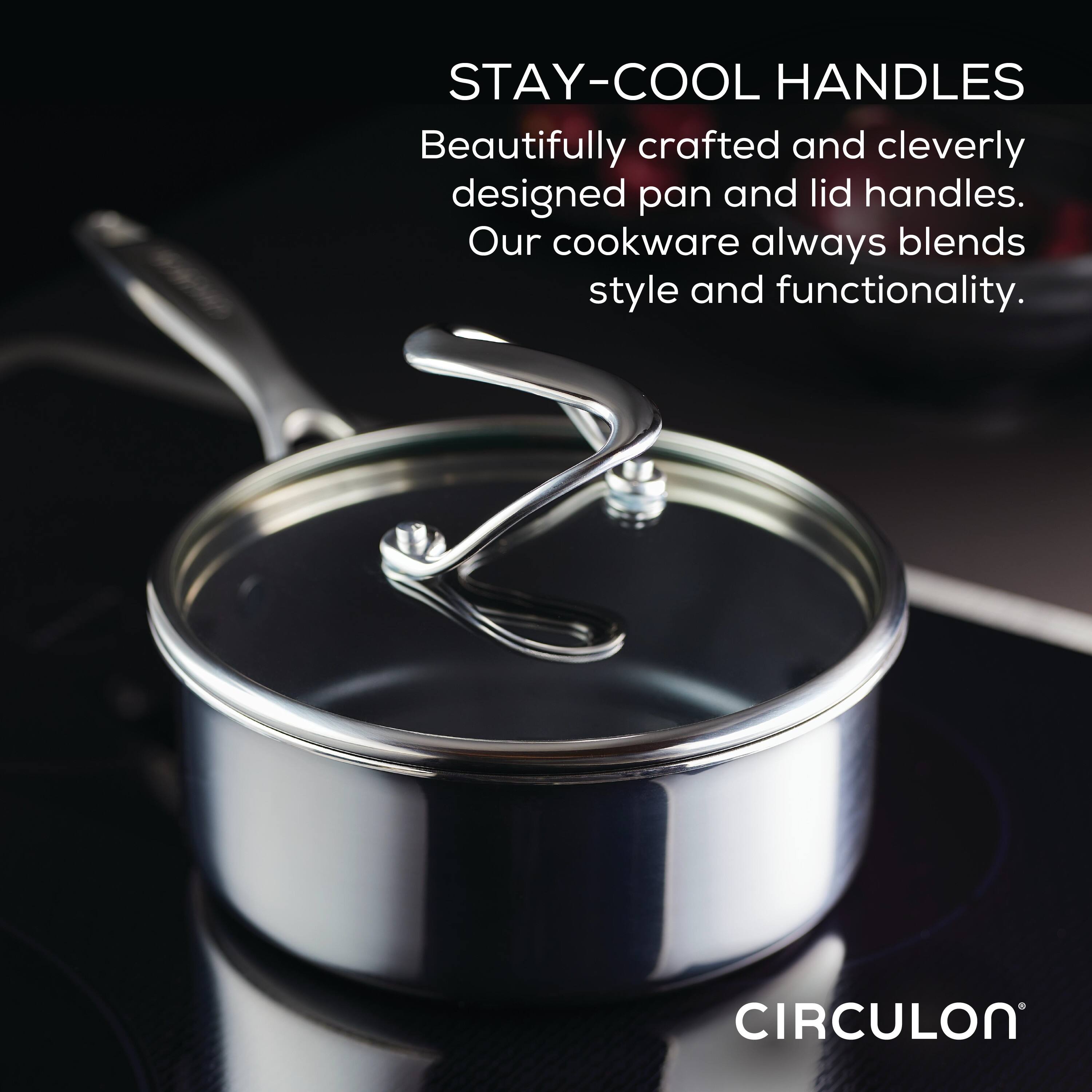 Circulon Clad Stainless Steel Induction Sauce Pan with Glass Lid and