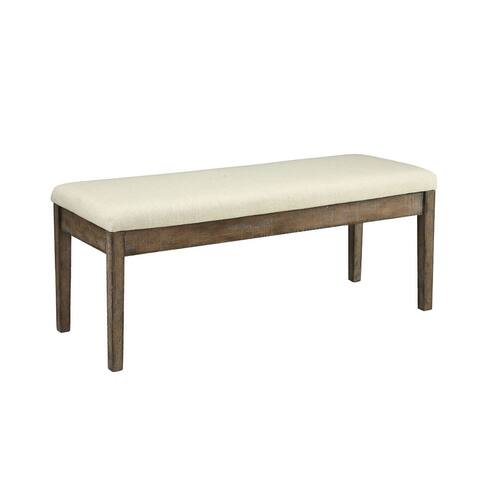 Beige Linen Dining Bench in Salvage Brown Finish