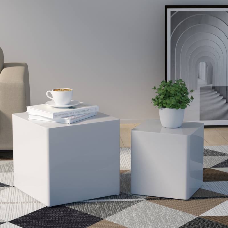 Modern Glam Square Nesting Coffee End Side Table for Living Room(Set of 2)