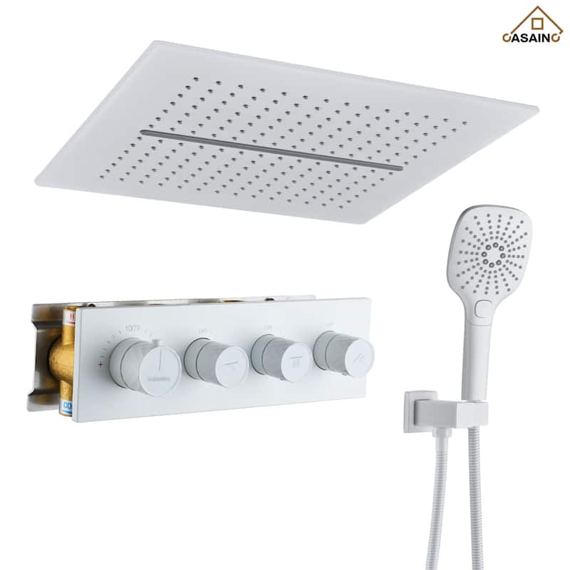 Luxury Thermostatic Shower System 5-Spray Patterns 16" Ceiling Mount Fixed and Handheld Shower Head - 15.7" x 15.7"