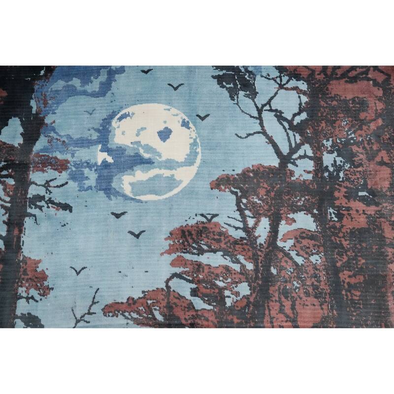 Hand Knotted Oriental Viscose Silk Carpet Modern Pictorial Multi-Colored Abstract Area Rug - 7' 7'' X 5' 7''