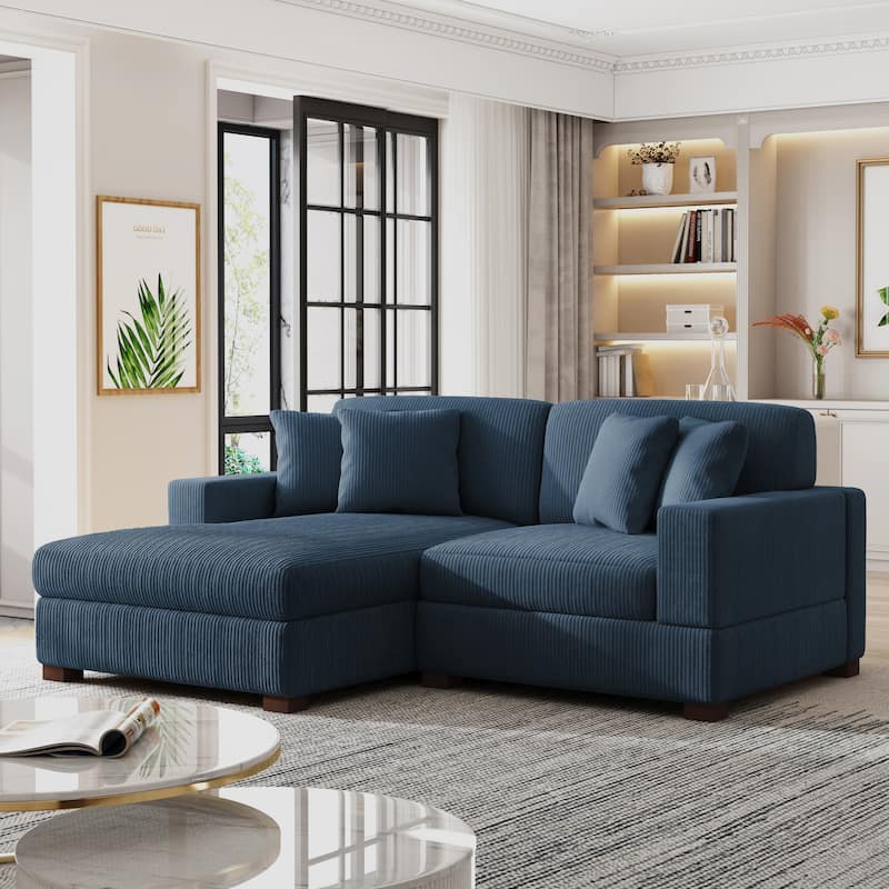 Modern Oversized Modular Sectional Sofa Set With Pillows - Navy-Chaise&Armchair