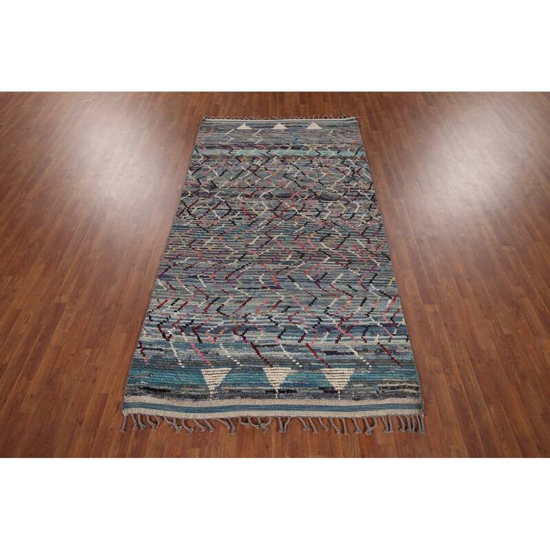 Stripe Moroccan Style Area Rug Hand-Knotted Abstract Wool Carpet - 5'0"x 9'4"