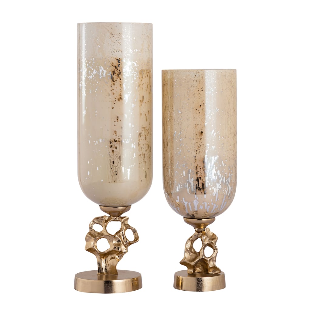 Atlas Radnar Set of 2 Hurricane Antiqued Glass Candleholders - 20.75 inch H