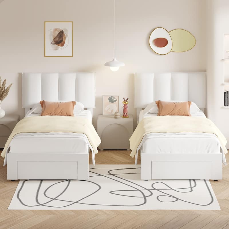 Javlergo Bed Frame with Storage Drawers, Upholstered Platform Bed Frame with Adjustable Headboard