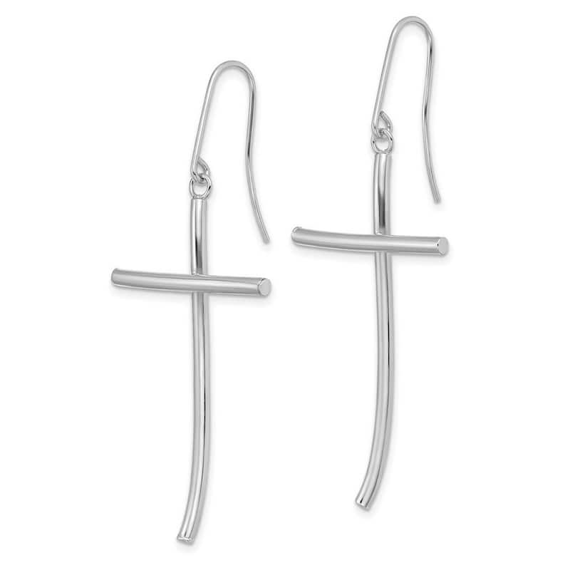 Curata 14k White Gold Polished Cross Dangle Earrings - 43.3x21.9mm