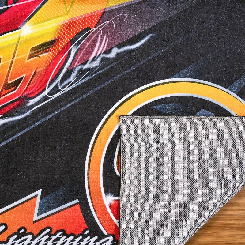 Licensed Disney Pixar Cars Lightening McQueen Modern Character Printed Flannel Non-Slip Washable Indoor Kids Area Rug, 54"x78"