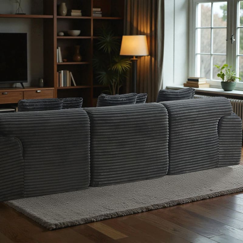 114" Corduroy Modular Sectional Sofa, Boneless Design with 4 Configurable Modules, Wide Backrest & 3 Pillows, No Assembly
